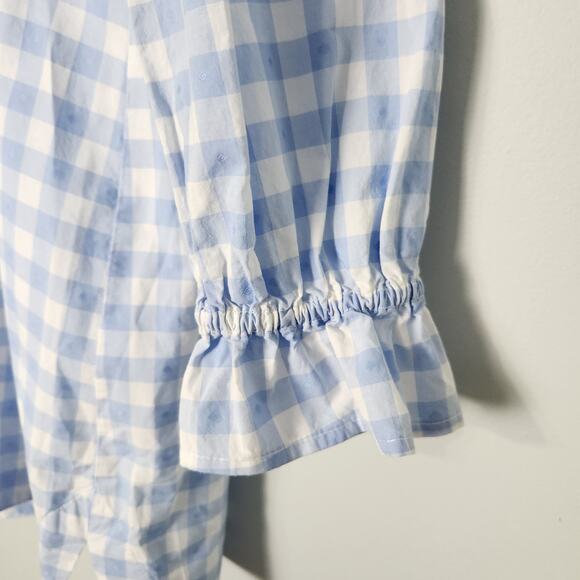 Hill House Colette Blue Jacquard Check Ruffle Long Sleeve Mini Dress, XS - Picture 9 of 14